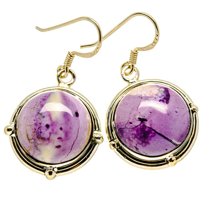 Tiffany Stone drop earrings with round purple gemstone and gold-tone 925 hooks