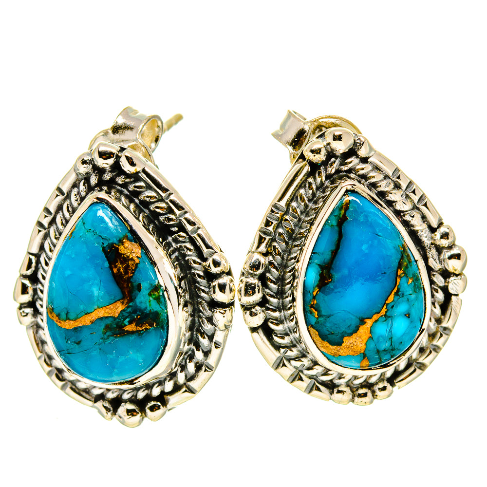 Blue Copper Composite Turquoise Earrings handcrafted by Ana Silver Co - EARR414931
