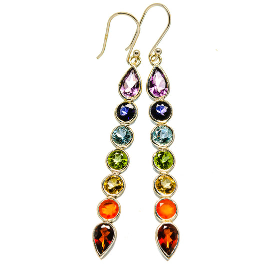 Multi-stone Rainbow Chakra Earrings handcrafted by Ana Silver Co - EARR414999