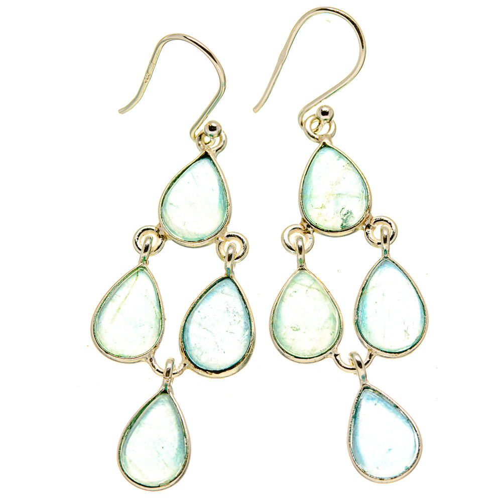 Aqua chalcedony teardrop drop earrings in 925 sterling silver, five stones