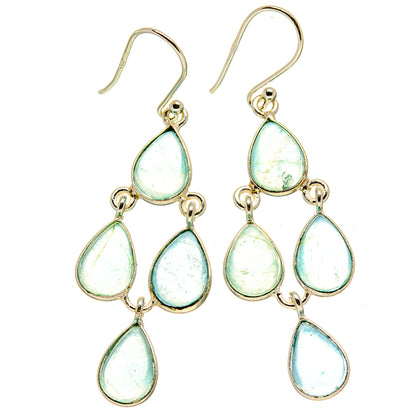 Aqua chalcedony teardrop drop earrings in 925 sterling silver, five stones