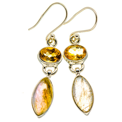 Sterling silver citrine and labradorite drop earrings with oval yellow dangles