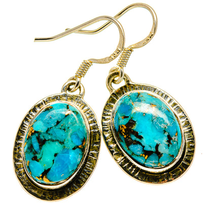 925 sterling silver turquoise oval drop earrings with ornate bezel and fishhook backs