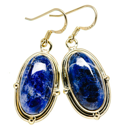 Sodalite oval dangle earrings, 925 sterling silver setting and hooks