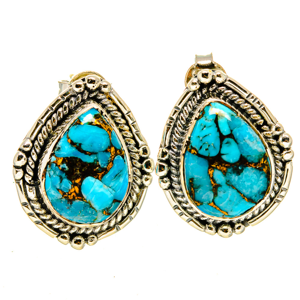 Blue Copper Composite Turquoise Earrings handcrafted by Ana Silver Co - EARR415170