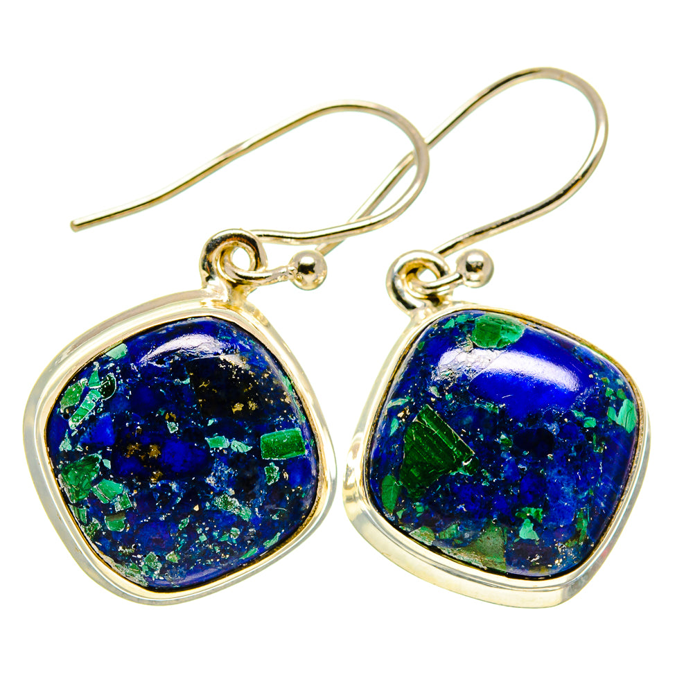 Sterling silver drop earrings with oval blue-green azurite cabochon stones