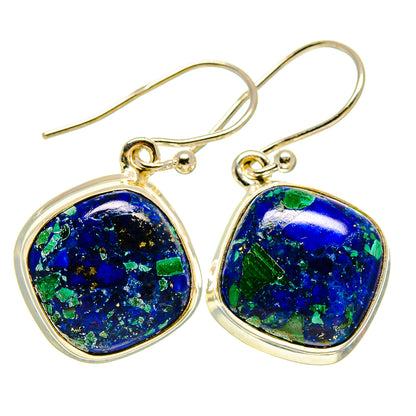 Sterling silver drop earrings with oval blue-green azurite cabochon stones