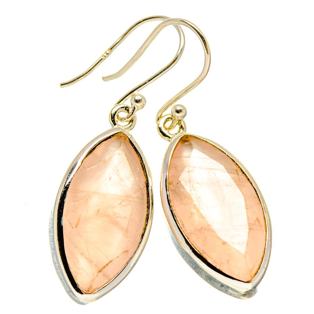 Rose quartz oval drop earrings in sterling silver with hooked ear wires