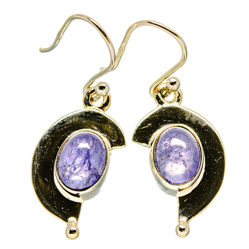 Sterling silver tanzanite drop earrings, oval purple stones in dark round bezels