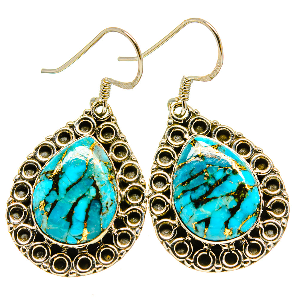 Blue Copper Composite Turquoise Earrings handcrafted by Ana Silver Co - EARR415317