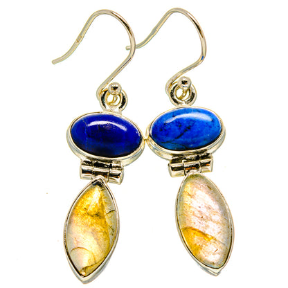 Sterling silver earrings with blue oval cabochons and light yellow teardrop stones