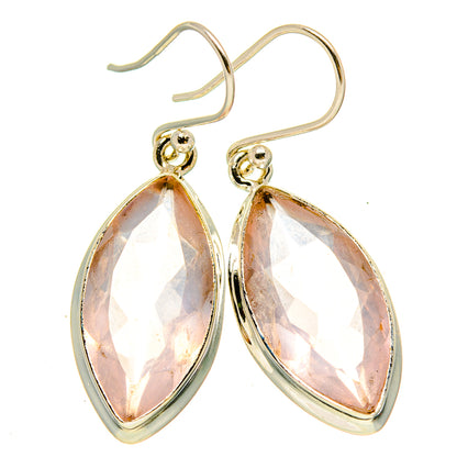 Pair of teardrop rose quartz earrings in 925 sterling silver, faceted pink stones