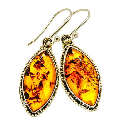 Baltic amber drop earrings, oval amber cabochon with 925 sterling silver hooks