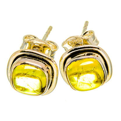 Citrine stud earrings, polished 925 sterling silver with yellow oval gemstones