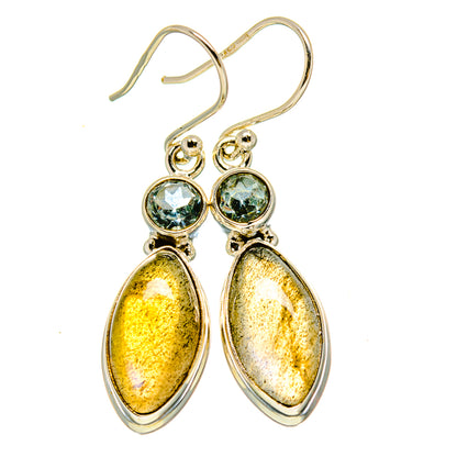925 sterling silver drop earrings with iridescent ovals and blue-green round stones