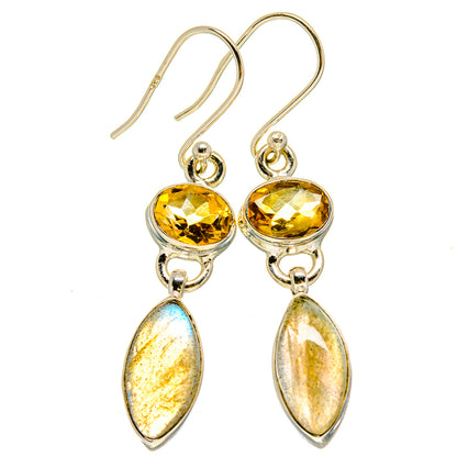 Sterling silver drop earrings with golden citrine top and oval labradorite-style stones