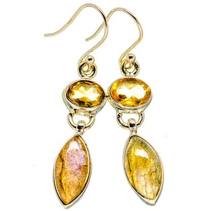 925 sterling silver citrine and labradorite drop earrings, yellow top and oval lavender stones