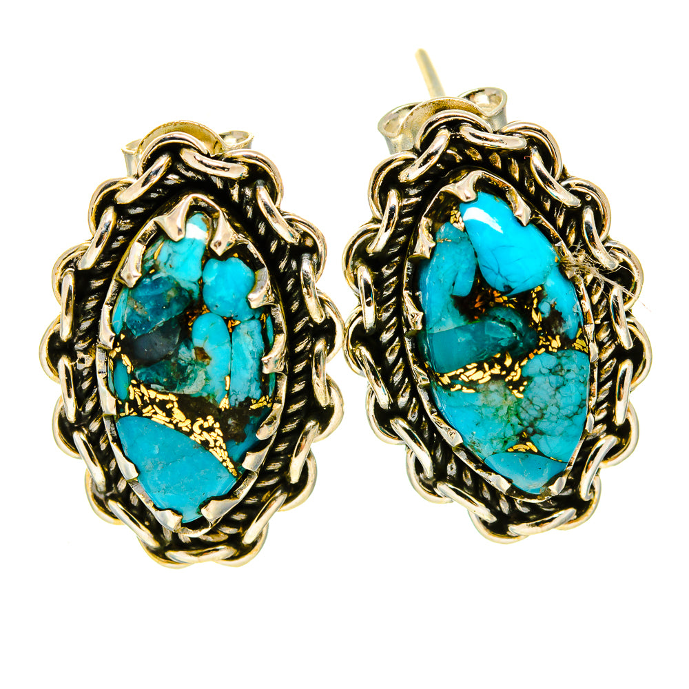 Blue Copper Composite Turquoise Earrings handcrafted by Ana Silver Co - EARR415500