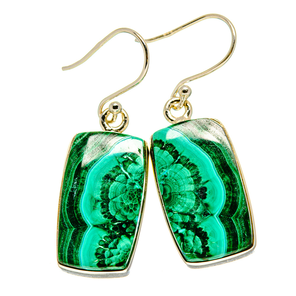 Malachite-and-chrysocolla drop earrings with green marbled cabochons and silver hooks