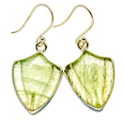 Prehnite drop earrings in silver with green shield-shaped stones