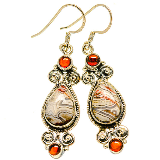 Crazy Lace Agate, Garnet Earrings handcrafted by Ana Silver Co - EARR415691
