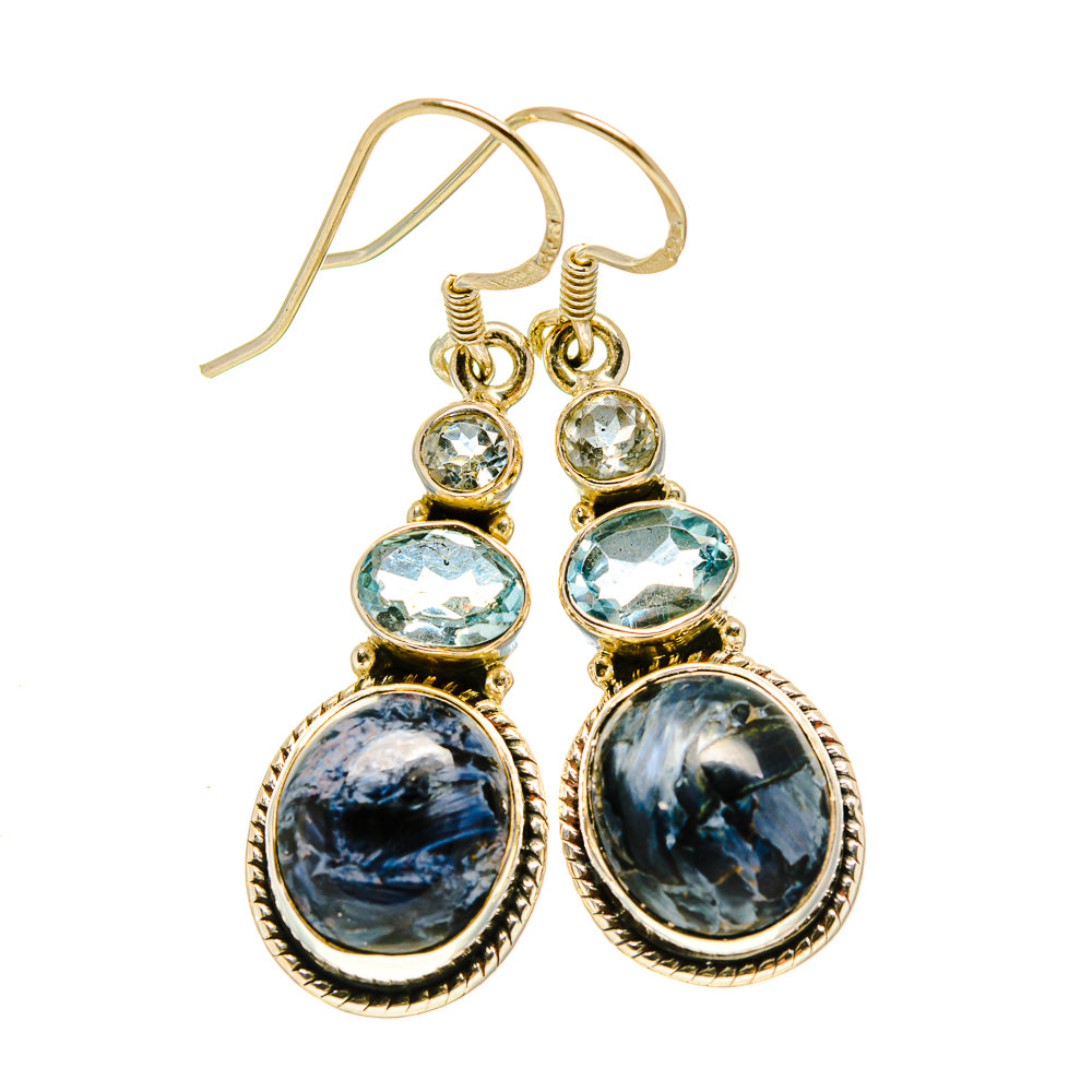 Pietersite, Blue Topaz Earrings handcrafted by Ana Silver Co - EARR415692