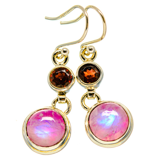 Pink Moonstone, Garnet Earrings handcrafted by Ana Silver Co - EARR415701