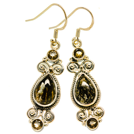 Golden Seraphinite, Smoky Quartz Earrings handcrafted by Ana Silver Co - EARR415714