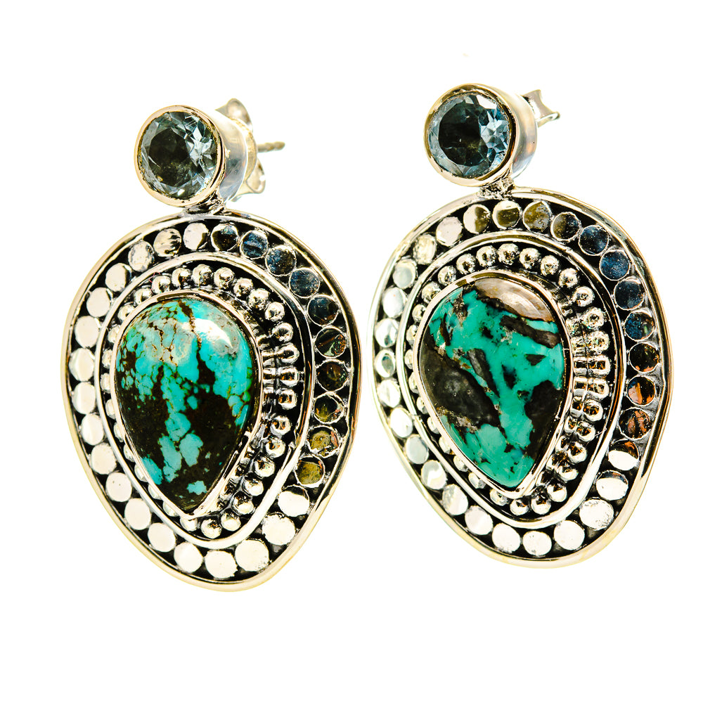 Tibetan Turquoise, Blue Topaz Earrings handcrafted by Ana Silver Co - EARR415734