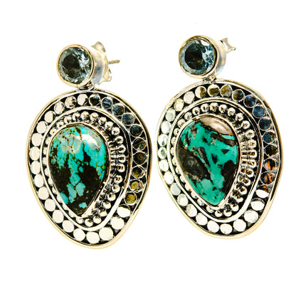 Tibetan Turquoise, Blue Topaz Earrings handcrafted by Ana Silver Co - EARR415734