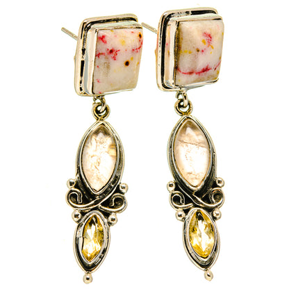 Thulite, Rose Quartz, Citrine Earrings handcrafted by Ana Silver Co - EARR415735