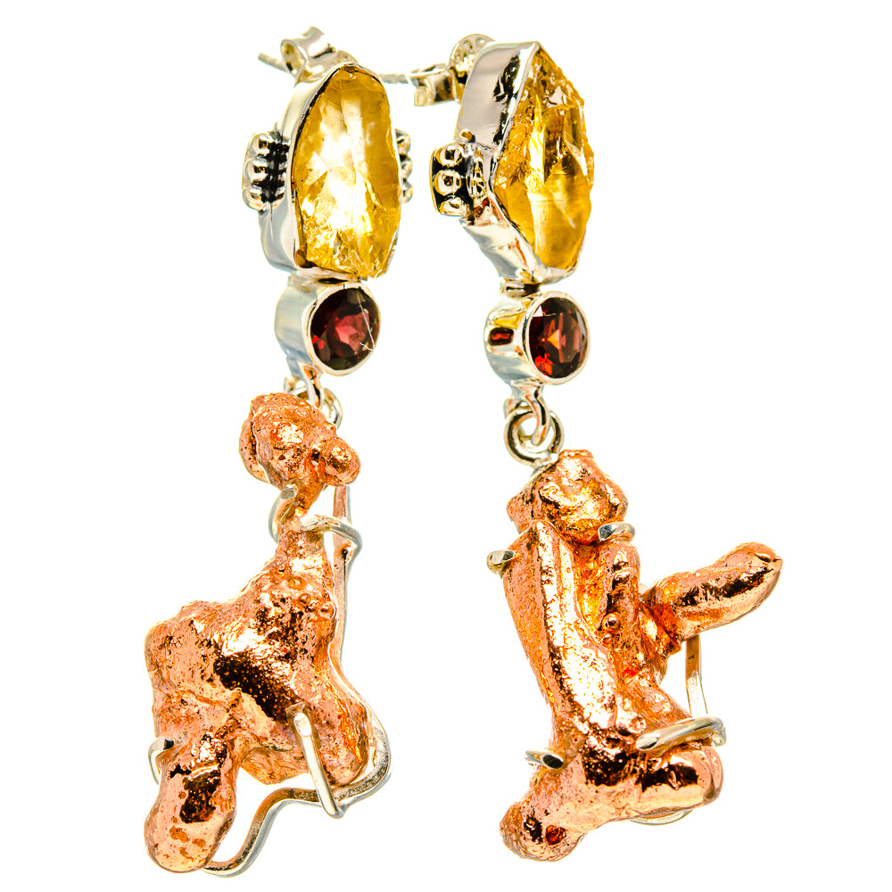 Blister Copper, Citrine, Garnet Earrings handcrafted by Ana Silver Co - EARR415738