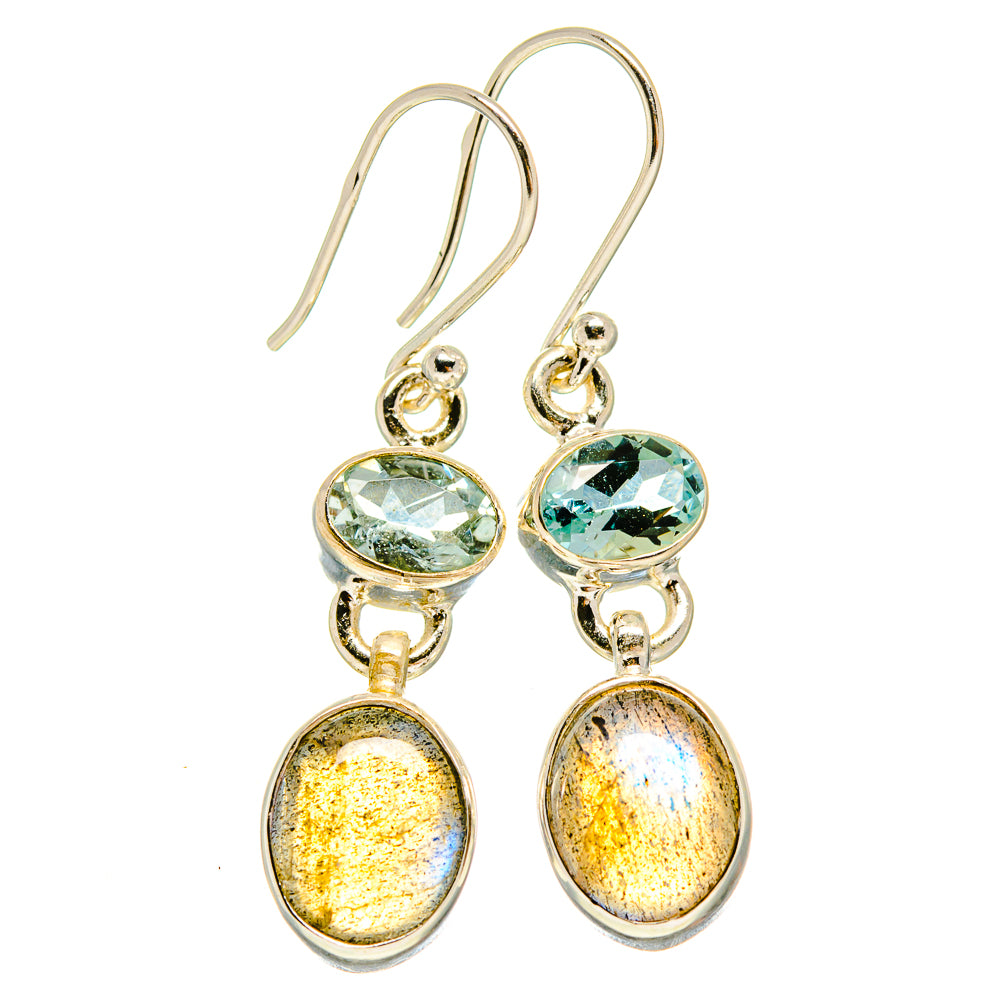 Sterling silver dangle earrings with blue topaz top stones and labradorite drops