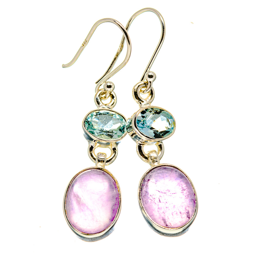 925 sterling silver drop earrings with oval blue topaz tops and pink amethyst drops