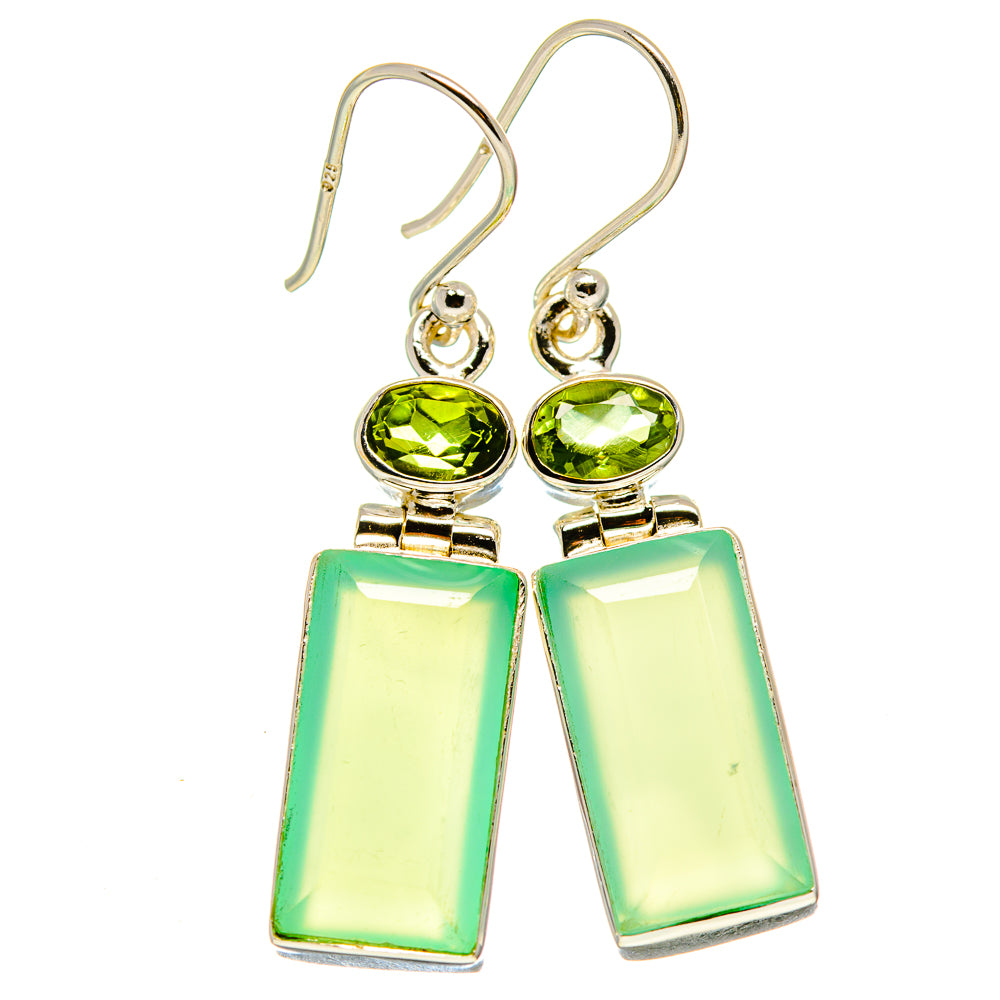 Peridot and aqua chalcedony earrings in 925 sterling silver with green drop rectangles