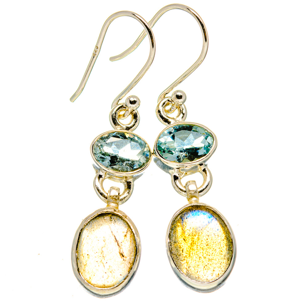 Sterling silver gemstone drop earrings with light blue oval tops and gold oval drops