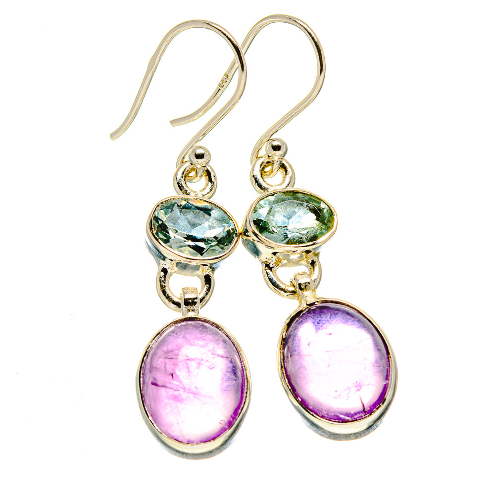 Sterling silver drop earrings with oval blue and oval purple gemstones