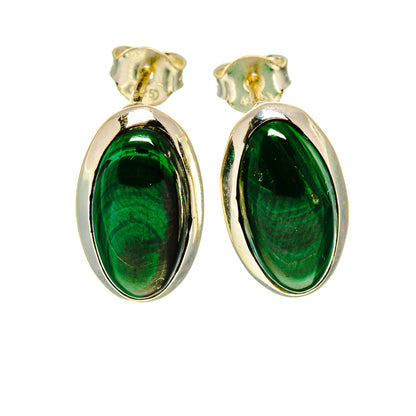 Malachite drop earrings, oval green cabochons on sterling silver hooks
