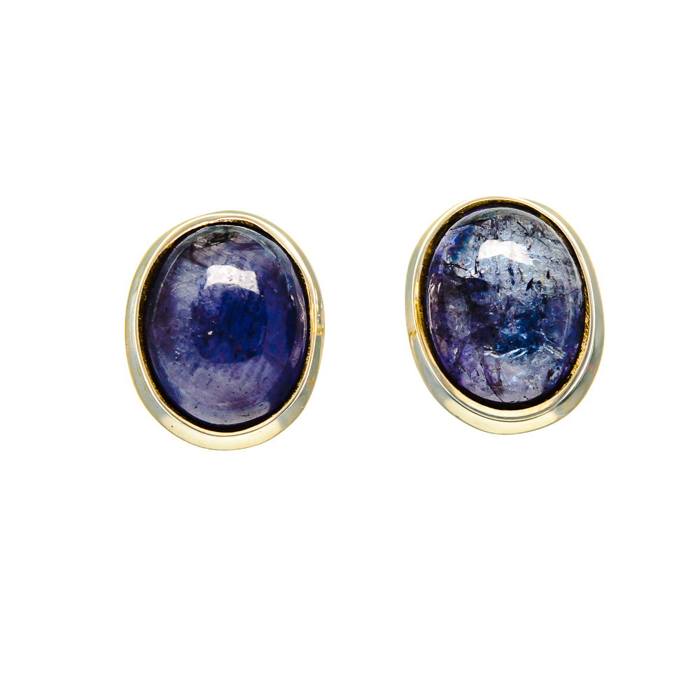 Oval tanzanite cabochon earrings in 925 sterling silver, purple gemstone settings