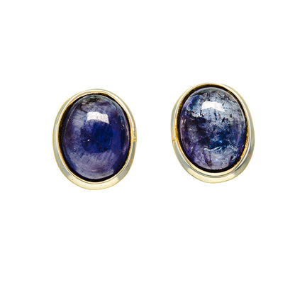 Oval tanzanite cabochon earrings in 925 sterling silver, purple gemstone settings