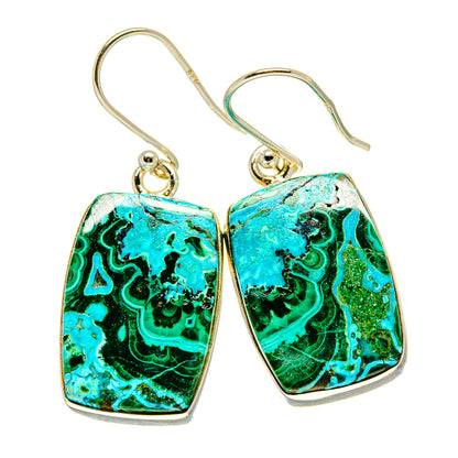 Chrysocolla and malachite drop earrings, 925 sterling silver with angular turquoise-green cabochons