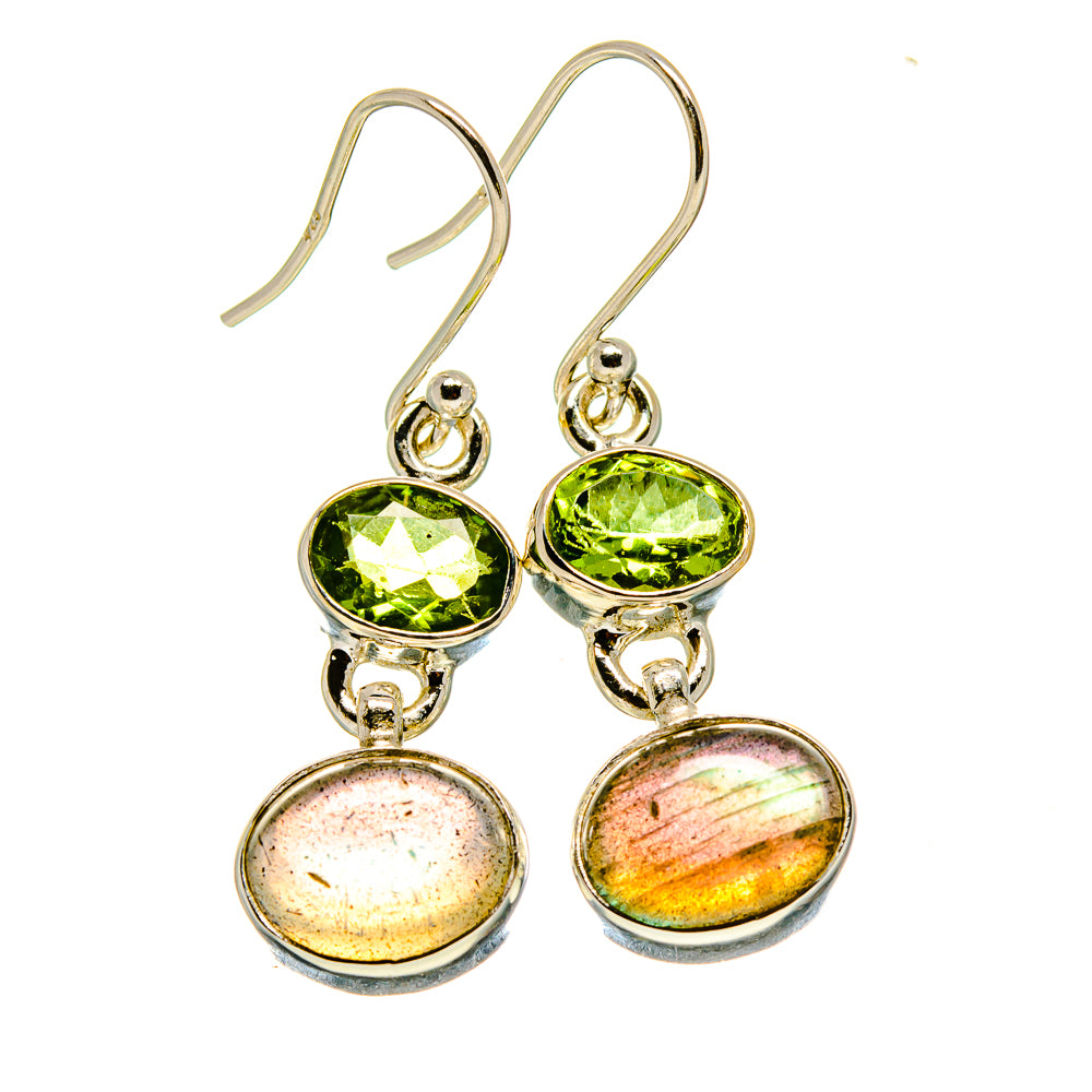 Sterling silver peridot and labradorite drop earrings, green top and iridescent oval
