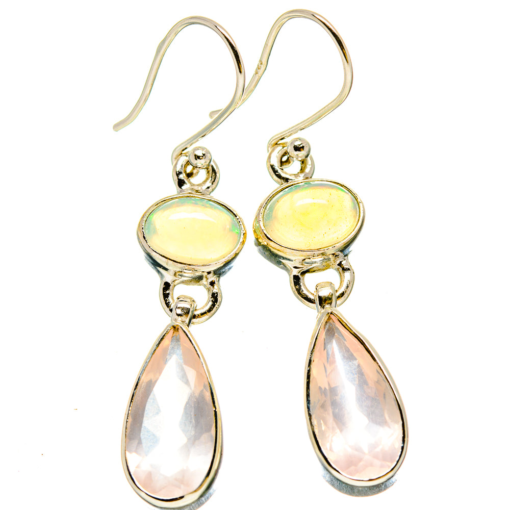 Rose Quartz, Ethiopian Opal Earrings handcrafted by Ana Silver Co - EARR416314