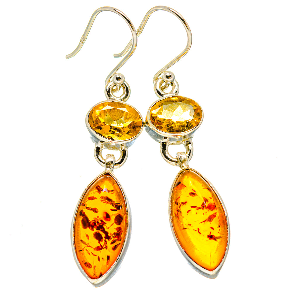 Baltic Amber, Citrine Earrings handcrafted by Ana Silver Co - EARR416315