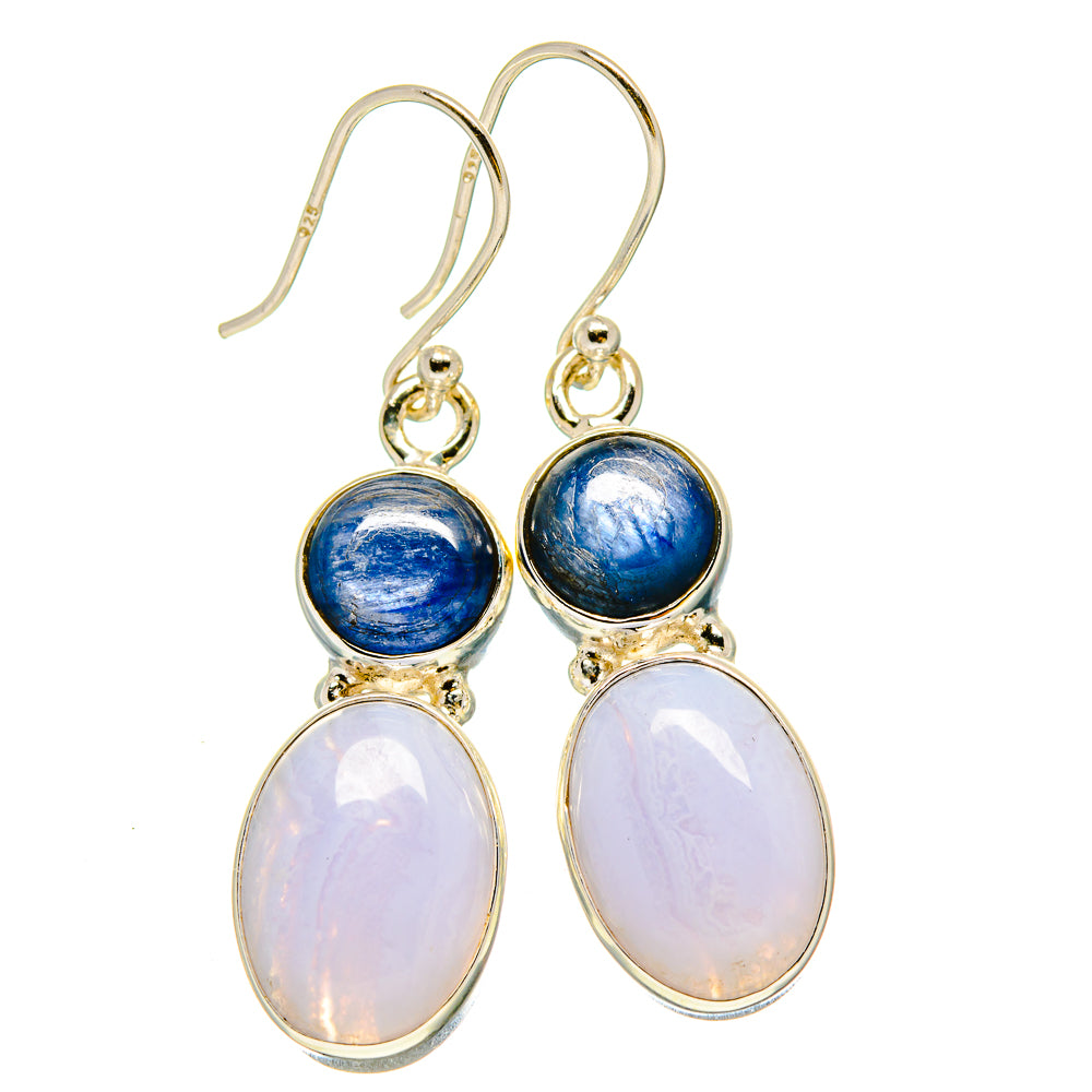 Blue and opal-toned oval drop earrings with gold-tone hooks