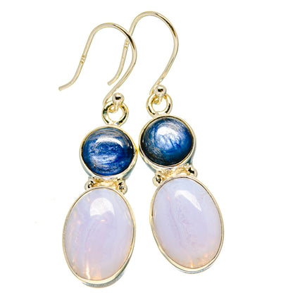 Blue and opal-toned oval drop earrings with gold-tone hooks
