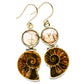 Ammonite Fossil, Rutilated Quartz Earrings handcrafted by Ana Silver Co - EARR416337