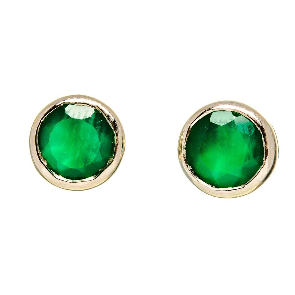 Round green onyx stud earrings in polished 925 sterling silver settings