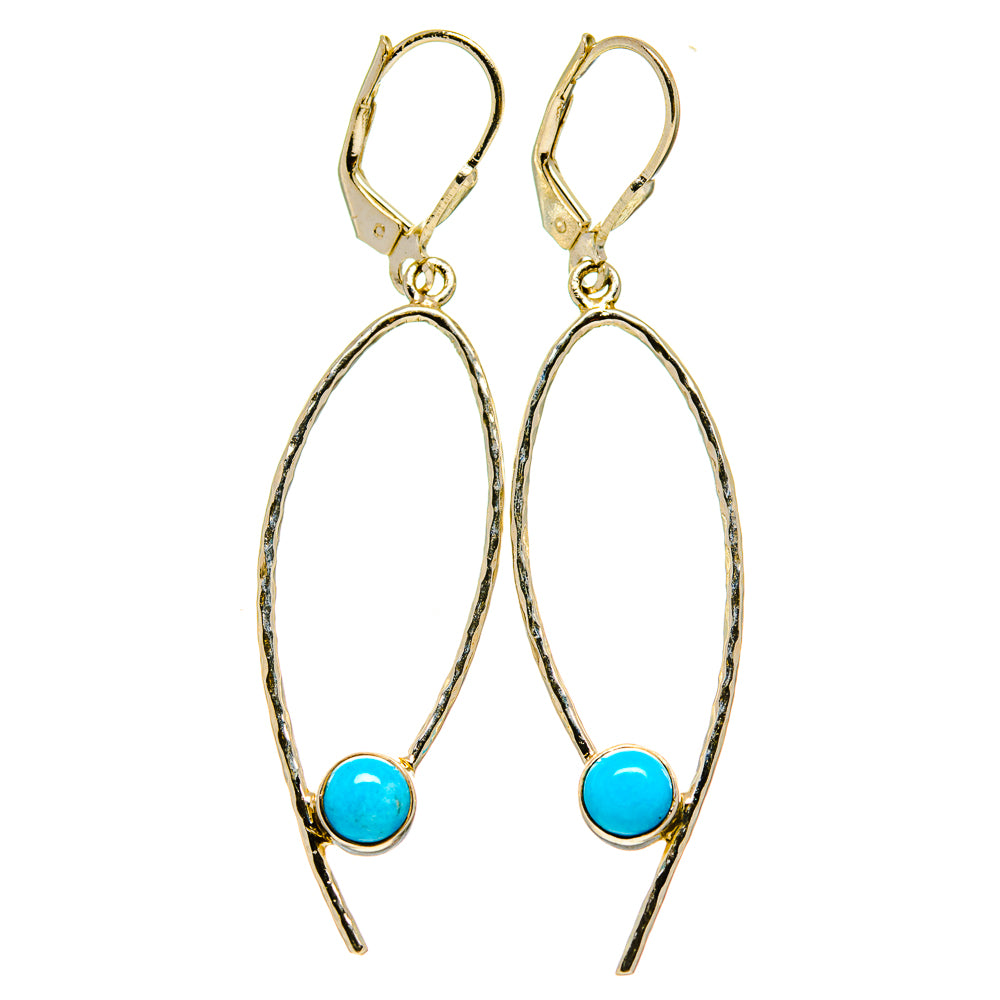 Larimar stone drop earrings with turquoise round beads and curved silver-tone hoops