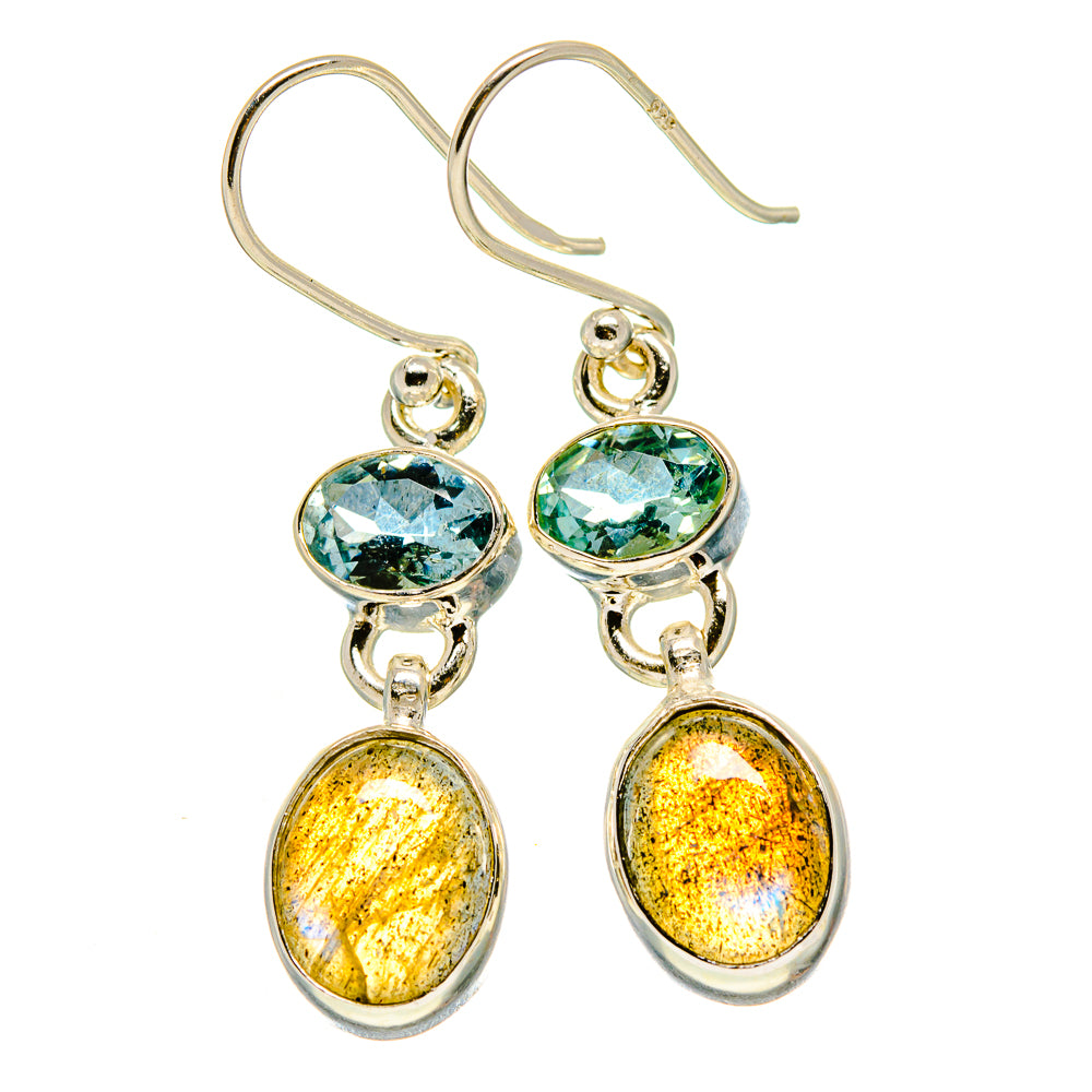 Drop earrings with oval blue topaz and labradorite ovals in sterling silver